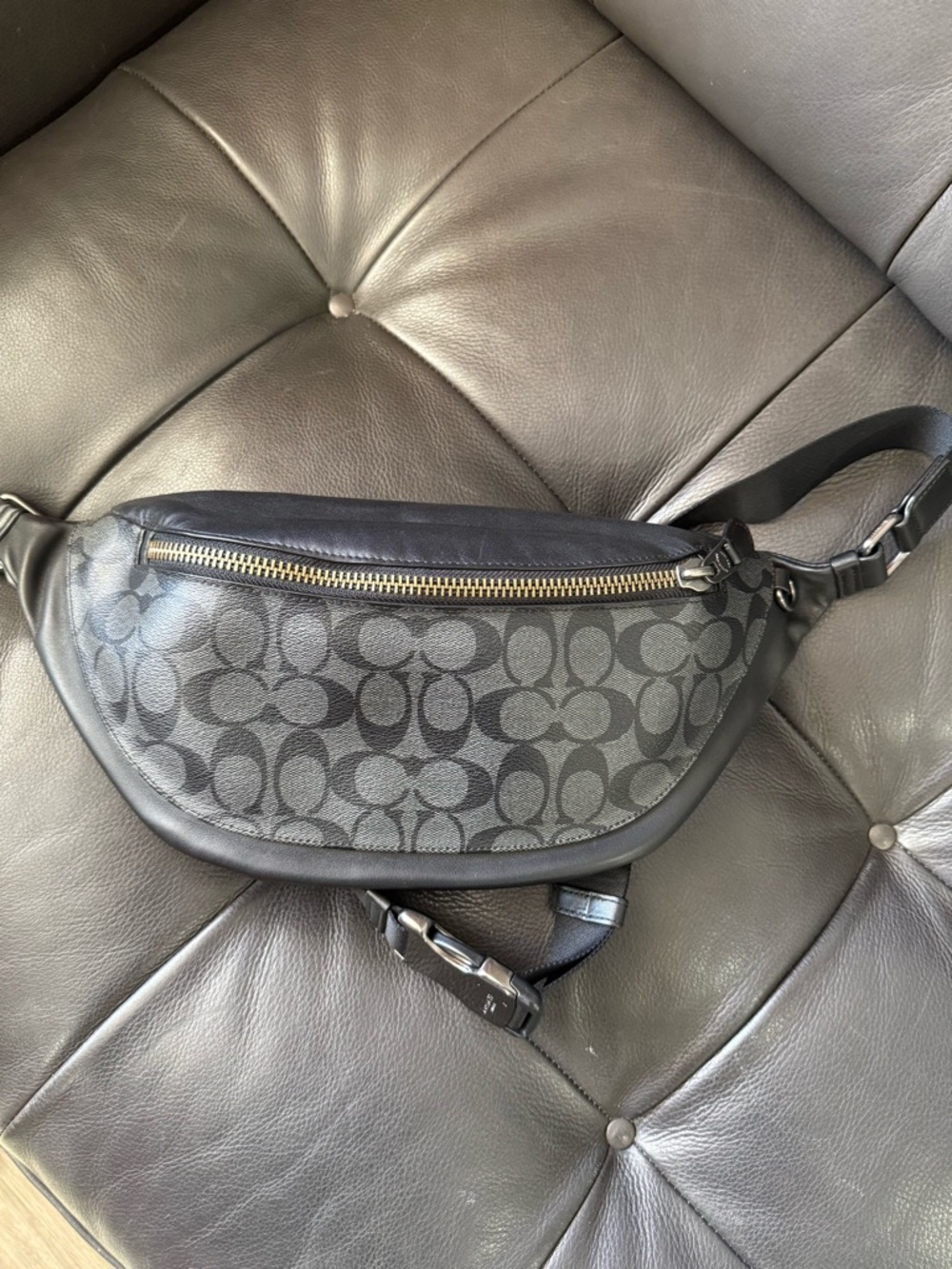 Coach Gray Signature Canvas Crossbody with Black Leather Trim